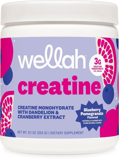 Wellah Creatine for Women - Creatine Monohydrate with Dandelion & Cranberry Extract (50 Servings, Blueberry Pomegranate)