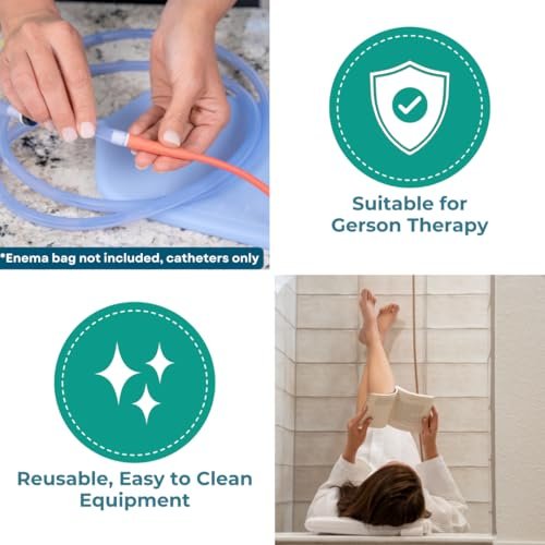 PE Premium Enema Red Latex Catheter 20FR with Flexible Rubber Tubing for Higher Colon Cleansing and Gerson Coffee Therapy. Supplied with Universal Hose Connector (5 Pack)