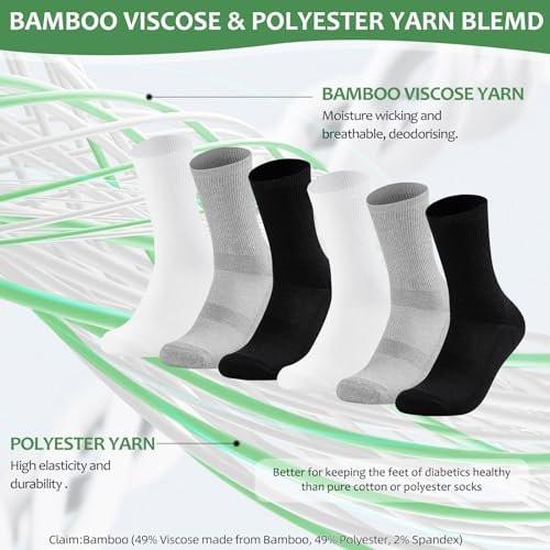 Bulinlulu Diabetic Socks for Men Women, 6 Pairs Non Binding Crew Diabetic Neuropathy Socks with Seamless Toe for Men Size 13-15 (Extra Large - Dark) - görsel 7