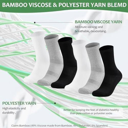 Bulinlulu Diabetic Socks for Men Women, 6 Pairs Non Binding Crew Diabetic Neuropathy Socks with Seamless Toe for Men Size 13-15 (Extra Large - Dark)