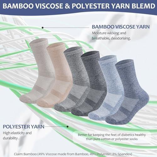 Bulinlulu Diabetic Socks for Men Women, 6 Pairs Non Binding Crew Diabetic Neuropathy Socks with Seamless Toe for Men Size 13-15 (Extra Large - Dark) - görsel 1