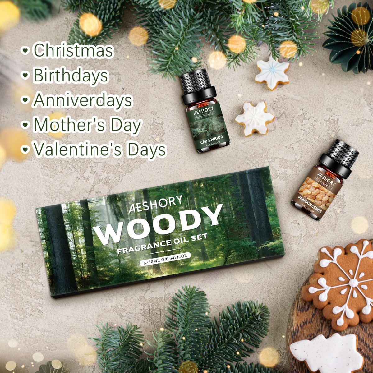 Woody Essential Oils Set - 6x10ML Woody Scents Fragrance Oil for Candle Making, Diffuser - Teakwood, Sandalwood, Cedarwood, Cypress, Forest Pine, Frankincense Aromatherapy Oils - görsel 6