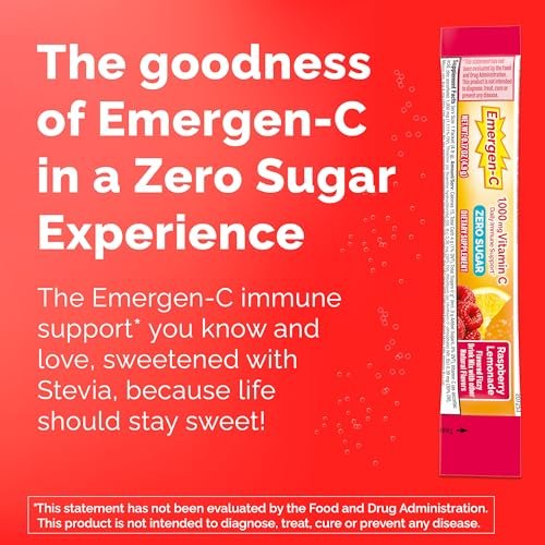 Emergen-C Zero Sugar 1000 mg Vitamin C Powder for Daily Immune Support Caffeine Free Vitamin C Supplements with Zinc and Manganese, B Vitamins and Electrolytes, Raspberry Lemonade Flavor - 36 Count - görsel 4