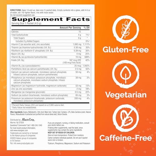 Emergen-C Zero Sugar 1000 mg Vitamin C Powder for Daily Immune Support Caffeine Free Vitamin C Supplements with Zinc and Manganese, B Vitamins and Electrolytes, Raspberry Lemonade Flavor - 36 Count - görsel 12