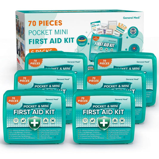 General Medi 420 Piece First Aid Kit, 6 Individual Boxes of 70 Items Each - Premium Medical Supplies for Travel, Home, Office, Vehicle, Camping, Workplace & Outdoor (420 pcs, 6 Pack)