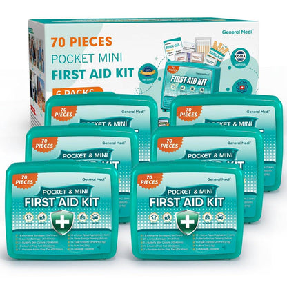 General Medi 420 Piece First Aid Kit, 6 Individual Boxes of 70 Items Each - Premium Medical Supplies for Travel, Home, Office, Vehicle, Camping, Workplace & Outdoor (420 pcs, 6 Pack)