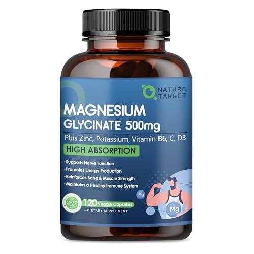 NATURE TARGET Magnesium Glycinate 500mg, Chelated Magnesium with Zinc & Vitamin D3 for Muscle, Nerve & Bone, Support Heart Health & Leg Cramp, Strength Immune System - 120 Capsules - görsel 5