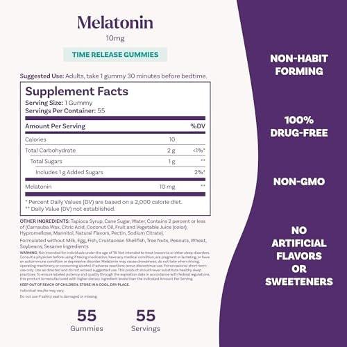 Natrol 10 mg Melatonin Gummies, Time Release Sleep Gummies for Adults, Minimize Wake Ups, Strawberry-Flavored, 55 Count, 55 Day Supply - görsel 12