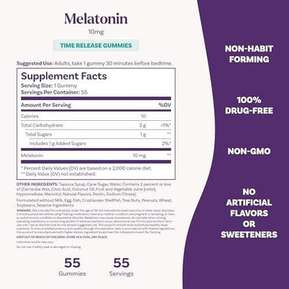 Natrol 10 mg Melatonin Gummies, Time Release Sleep Gummies for Adults, Minimize Wake Ups, Strawberry-Flavored, 55 Count, 55 Day Supply