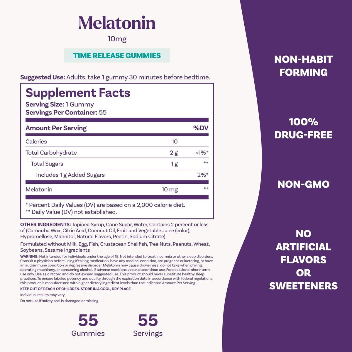 Natrol 10 mg Melatonin Gummies, Time Release Sleep Gummies for Adults, Minimize Wake Ups, Strawberry-Flavored, 55 Count, 55 Day Supply - görsel 11