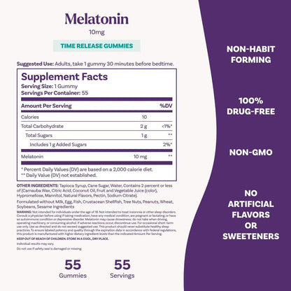Natrol 10 mg Melatonin Gummies, Time Release Sleep Gummies for Adults, Minimize Wake Ups, Strawberry-Flavored, 55 Count, 55 Day Supply