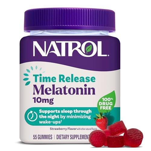 Natrol 10 mg Melatonin Gummies, Time Release Sleep Gummies for Adults, Minimize Wake Ups, Strawberry-Flavored, 55 Count, 55 Day Supply - görsel 2