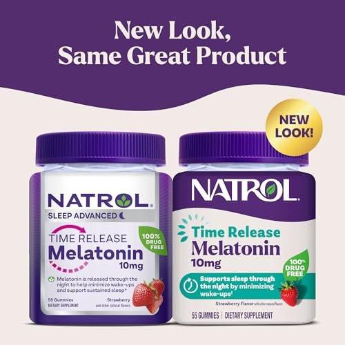 Natrol 10 mg Melatonin Gummies, Time Release Sleep Gummies for Adults, Minimize Wake Ups, Strawberry-Flavored, 55 Count, 55 Day Supply - görsel 4