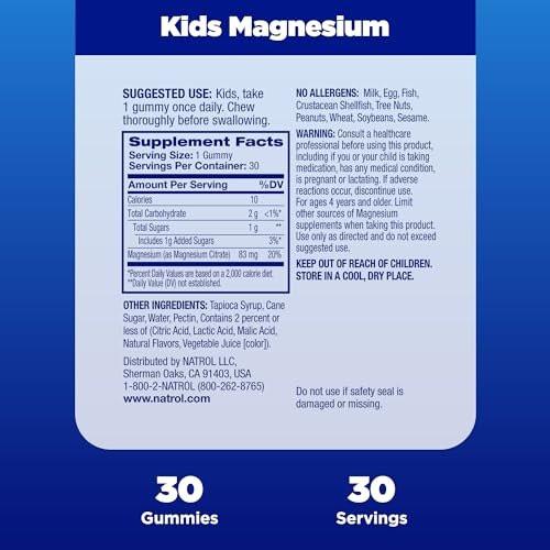 Natrol Kids Magnesium Citrate Gummies, Gently Calm and Relax Little Minds and Bodies, Plus Support Healthy Muscle Relaxation and Function, 30 Razzilicious Gummies, Up to a 30 Day Supply - görsel 10