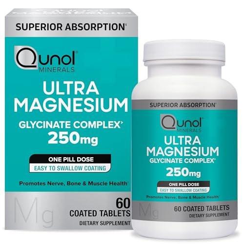Qunol Magnesium Glycinate Complex, Gentle on Stomach, 250mg One Pill Dose, Superior-Absorption Magnesium, Nerve, Bone and Muscle Health Supplement, 60 Count (Pack of 1) - görsel 12