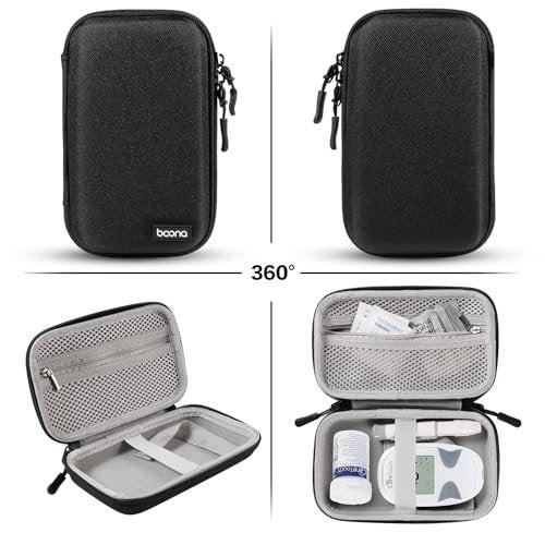 Diabetes Travel Case EVA Hard Shell Diabetic Supplies Bag Organizer for Blood Sugar Testing Kit, Glucose Monitor Kit with Meter, Glucose Test Strips, Lancets, Lancing Device, Alcohol Wipe (Black) - görsel 1