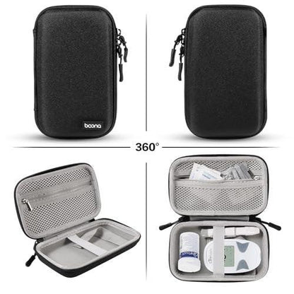 Diabetes Travel Case EVA Hard Shell Diabetic Supplies Bag Organizer for Blood Sugar Testing Kit, Glucose Monitor Kit with Meter, Glucose Test Strips, Lancets, Lancing Device, Alcohol Wipe (Black)