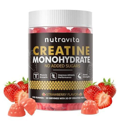 Nutravita NSF Certified Creatine Gummy - Creatine Monohydrate Gummies for Men & Women - 5g of Creatine Monohydrate per Serving - Sugar Free, Vegan, Strawberry Flavor, 120 Count