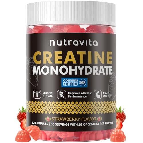 Nutravita NSF Certified Creatine Gummy - Creatine Monohydrate Gummies for Men & Women - 5g of Creatine Monohydrate per Serving - Sugar Free, Vegan, Strawberry Flavor, 120 Count - görsel 6