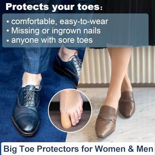 4 Pack Gel Toe Cap and Protector for Big Toe - Cushions and Protects, Toe Covers for Women & Men, Provides Relief from Missing or Ingrown Toenails, Corns, Blisters, Hammer Toes (Large, Beige) - görsel 8
