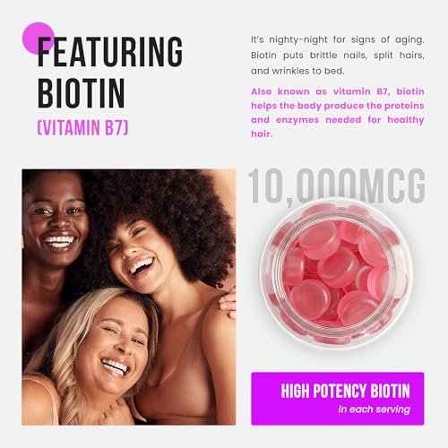 NutraChamps Sugar Free Biotin Gummies 10000mcg [High Potency] - Healthy Hair, Skin & Nails for Women, Men & Kids - 5000mcg in Each Gummy - Vegan Hair Health Vitamins Supplement - Raspberry (2-Pack) - görsel 1