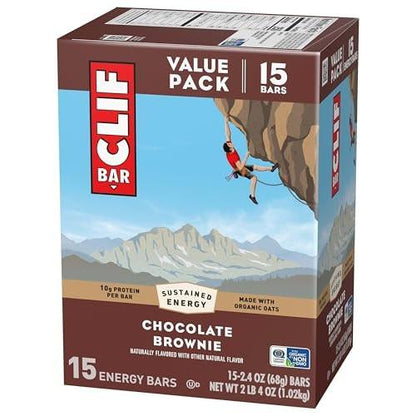 CLIF BAR - Energy Protein Bars - Chocolate Brownie - Made with Organic Oats - Energy Bars - Non-GMO - (15 Pack)