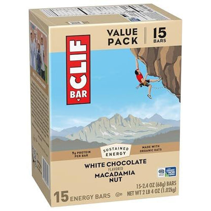 CLIF BAR - Energy Protein Bars - White Chocolate Macadamia Nut - Made with Organic Oats - Non-GMO - (15 Pack)