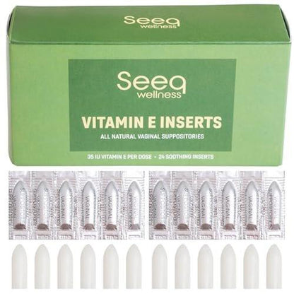 Seeq Wellness Vitamin E Suppositories - Vaginal Dryness & Irritation Relief - Menopause Support - All Natural Feminine Care - 35 IU - 24 Count