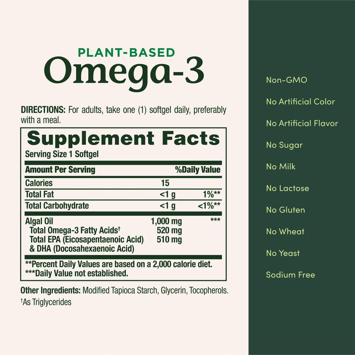 Nature's Bounty Omega 3, Plant-Based Omega 3 Fatty Acid Supplement, 520mg, Supports Whole Body Health Including Heart, Skin, Joint, 30 Vegetarian Softgels, Fish Oil Alternative - görsel 4
