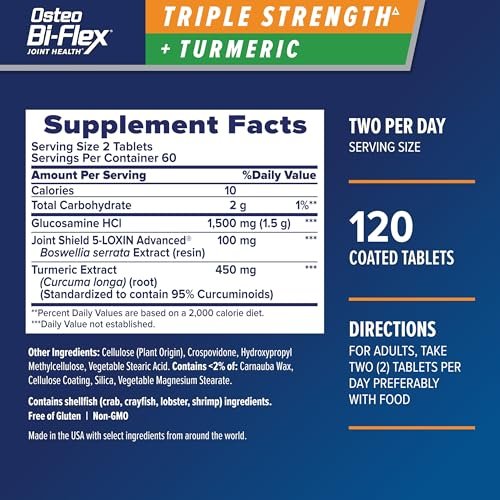 Osteo Bi-Flex Glucosamine Triple Strength Plus Turmeric Supplement with Curcumin for Joint Support and Range of Motion, 60 Day Supply, 120 Coated Tablets - görsel 1