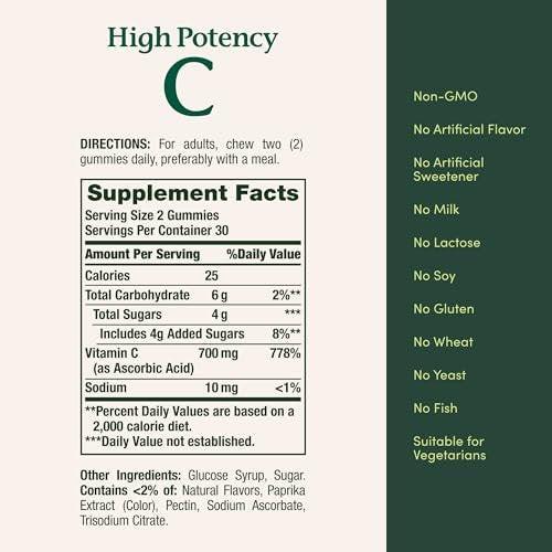 Nature’s Bounty Vitamin C Gummies 700mg, High Potency Vitamin C Chewable Gummies for Adults, Immune Support Supplement, Dietary Supplement, Orange Flavor, 60 Ct - görsel 9