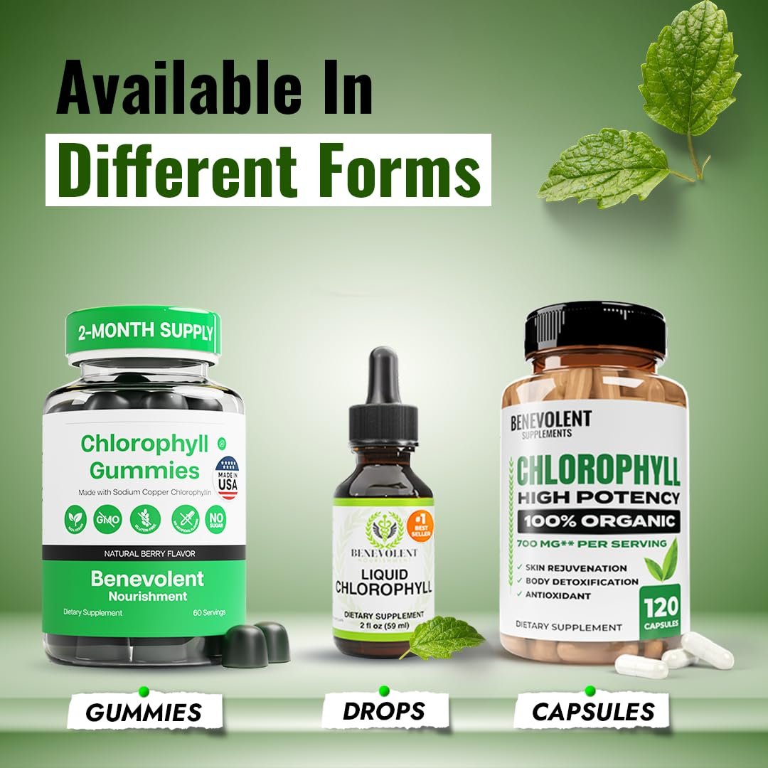 Benevolent Nourishment Chlorophyll Supplement, Detox & Immune Support, Internal Deodorizer, Capsules - görsel 7