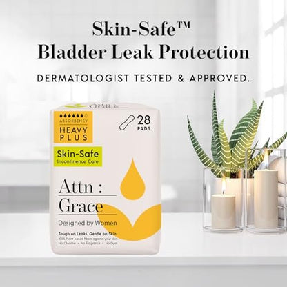 Attn: Grace Heavy Plus Incontinence Pads for Women, 28-Pack - Plant-Based, High Absorbency, Breathable - Incontinence Pads for Heavy Bladder Leaks & Sensitive Skin