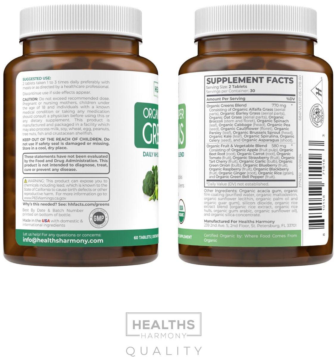 USDA Organic Super Greens Supplement - Organic Greens Fruits and Vegetable Supplement for Adults with 28 Superfood Complex with Superfruits Roots Herbs & More - Vegan & Non-GMO (Up to 1 Month Supply) - görsel 8