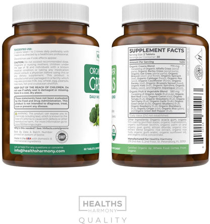 USDA Organic Super Greens Supplement - Organic Greens Fruits and Vegetable Supplement for Adults with 28 Superfood Complex with Superfruits Roots Herbs & More - Vegan & Non-GMO (Up to 1 Month Supply)