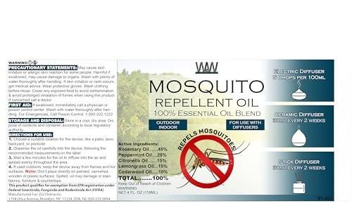 W4W Mosquito Oil - 100% Essential Oil Blend - 4 Oz - Mosquitoes, Gnats & Other Flying Insects - for use with Diffusers, Sprays, Lotions, & Soaps - 4 Ounce Dropper Bottle