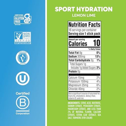 Nuun Sport Electrolyte Powder Packets with Magnesium, Calcium, Potassium, Chloride, and Sodium, Hydration Packets for On-the-Go, Lemon Lime Flavor, Gluten Free & Vegan, 16 Single Servings