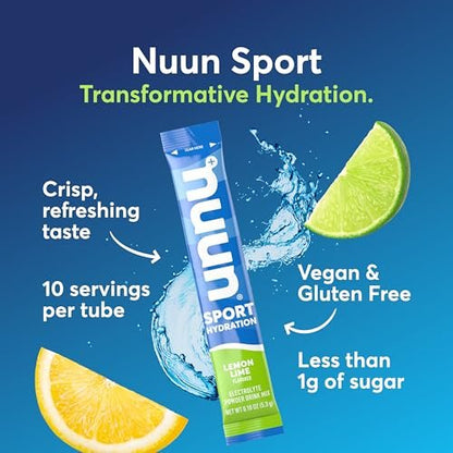 Nuun Sport Electrolyte Powder Packets with Magnesium, Calcium, Potassium, Chloride, and Sodium, Hydration Packets for On-the-Go, Lemon Lime Flavor, Gluten Free & Vegan, 16 Single Servings