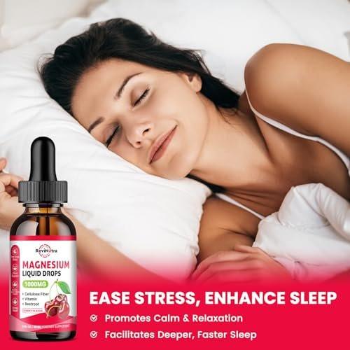 Magnesium Glycinate Liquid Drops, 1000mg Magnesium Glycinate, Citrate & Taurate with Fiber, Beetroot, Vitamin B & C for Sleep, Calm, Muscle, Energy & Relaxation, 2 Fl Oz, Sugar-Free Cherry Flavor - görsel 10