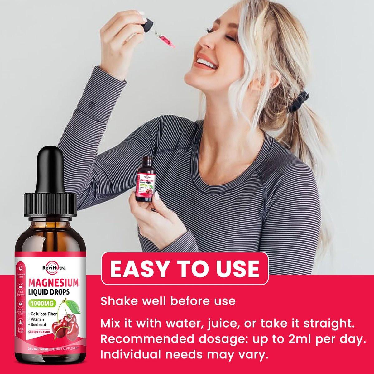 Magnesium Glycinate Liquid Drops, 1000mg Magnesium Glycinate, Citrate & Taurate with Fiber, Beetroot, Vitamin B & C for Sleep, Calm, Muscle, Energy & Relaxation, 2 Fl Oz, Sugar-Free Cherry Flavor - görsel 11