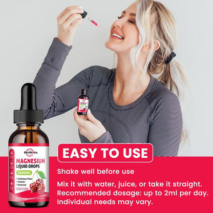 Magnesium Glycinate Liquid Drops, 1000mg Magnesium Glycinate, Citrate & Taurate with Fiber, Beetroot, Vitamin B & C for Sleep, Calm, Muscle, Energy & Relaxation, 2 Fl Oz, Sugar-Free Cherry Flavor