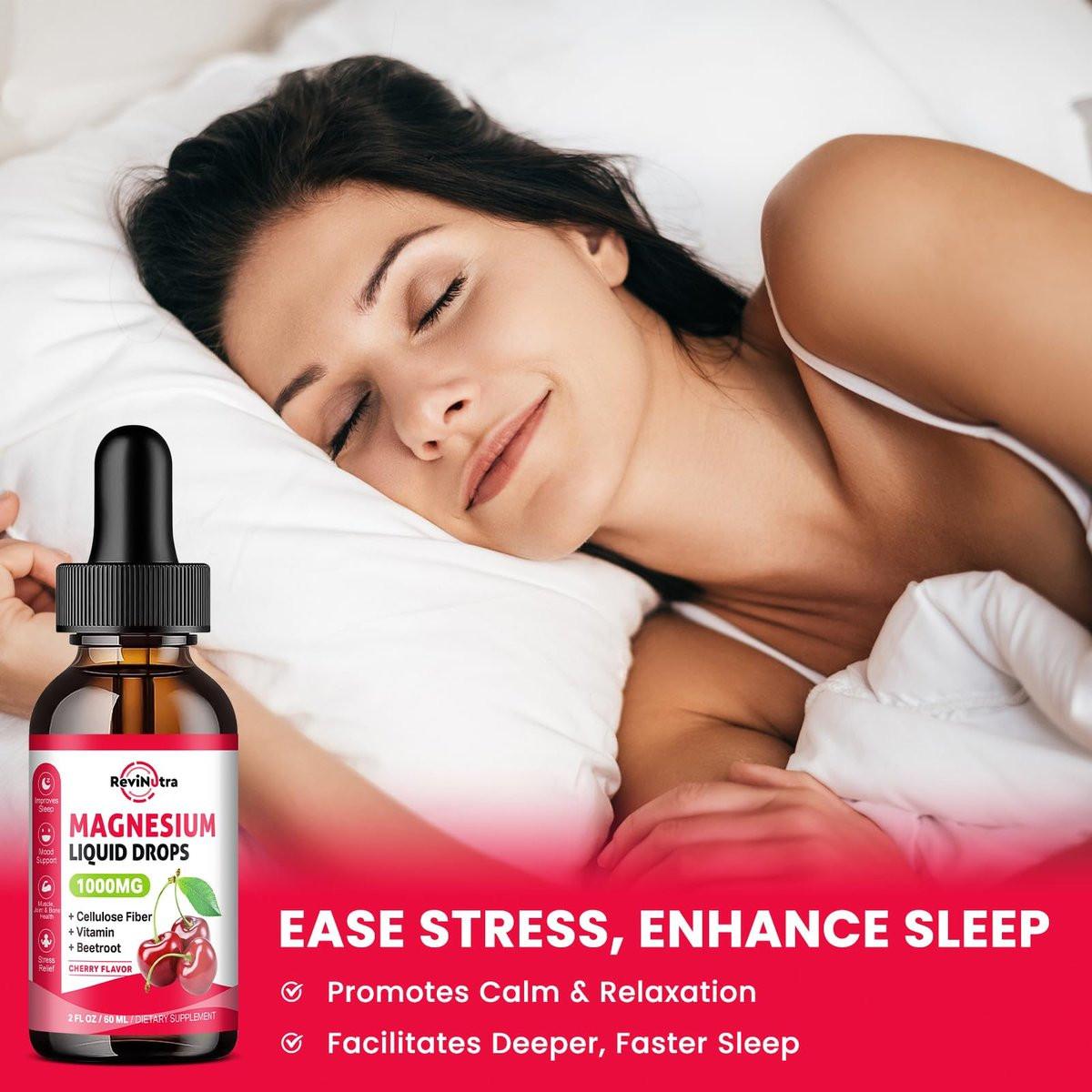 Magnesium Glycinate Liquid Drops, 1000mg Magnesium Glycinate, Citrate & Taurate with Fiber, Beetroot, Vitamin B & C for Sleep, Calm, Muscle, Energy & Relaxation, 2 Fl Oz, Sugar-Free Cherry Flavor - görsel 9