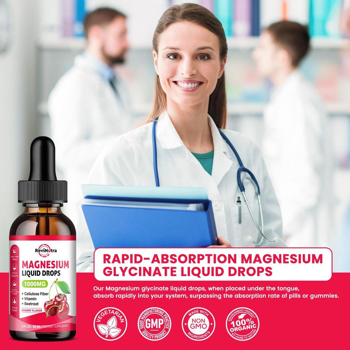 Magnesium Glycinate Liquid Drops, 1000mg Magnesium Glycinate, Citrate & Taurate with Fiber, Beetroot, Vitamin B & C for Sleep, Calm, Muscle, Energy & Relaxation, 2 Fl Oz, Sugar-Free Cherry Flavor - görsel 13