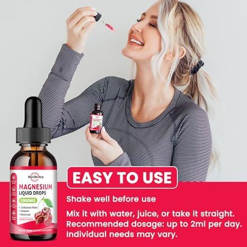 Magnesium Glycinate Liquid Drops, 1000mg Magnesium Glycinate, Citrate & Taurate with Fiber, Beetroot, Vitamin B & C for Sleep, Calm, Muscle, Energy & Relaxation, 2 Fl Oz, Sugar-Free Cherry Flavor - görsel 12