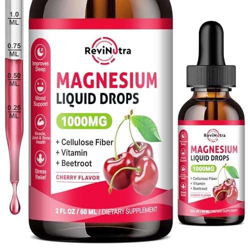Magnesium Glycinate Liquid Drops, 1000mg Magnesium Glycinate, Citrate & Taurate with Fiber, Beetroot, Vitamin B & C for Sleep, Calm, Muscle, Energy & Relaxation, 2 Fl Oz, Sugar-Free Cherry Flavor - görsel 2