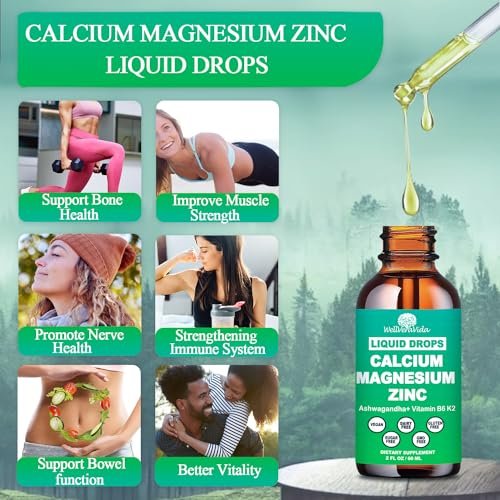 Calcium Magnesium Zinc Liquid Drops with Vitamin D3 K2, High Potency Calcium Magnesium Supplement w/Magnesium Complex, Zinc, Theanine丨Gluten Free丨 for Immune, Bone,Muscle, Mood & Sleep Support - görsel 6