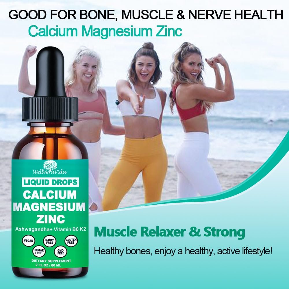 Calcium Magnesium Zinc Liquid Drops with Vitamin D3 K2, High Potency Calcium Magnesium Supplement w/Magnesium Complex, Zinc, Theanine丨Gluten Free丨 for Immune, Bone,Muscle, Mood & Sleep Support - görsel 7