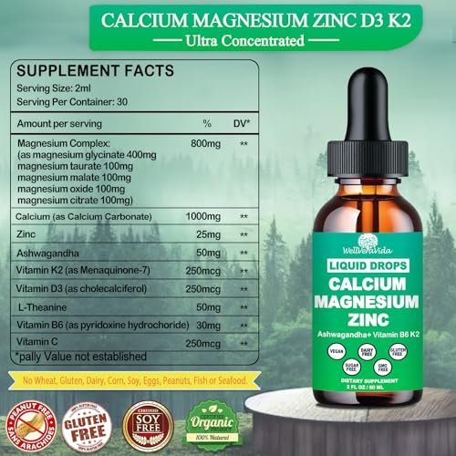 Calcium Magnesium Zinc Liquid Drops with Vitamin D3 K2, High Potency Calcium Magnesium Supplement w/Magnesium Complex, Zinc, Theanine丨Gluten Free丨 for Immune, Bone,Muscle, Mood & Sleep Support - görsel 4