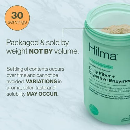 Hilma Daily Fiber and Digestive Enzymes - Fiber Supplement Powder with Prebiotics and Enzymes, Psyllium Husk and Acacia, Gluten Free, Vegan, FSA Eligible, 30 Servings