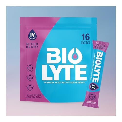 BIOLYTE IV Electrolyte Powder Packets, IV Liquid Drink Mix for Water, Doctor-Developed Hydration, HSA Approved Dehydration Relief, Chemotherapy Must Haves for Women & Men - Mixed Berry (16 Sticks) - görsel 9